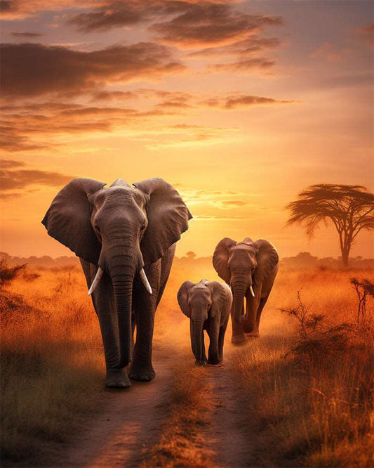 Elephant Family Diamond Painting Free Shipping - Diamonddazz