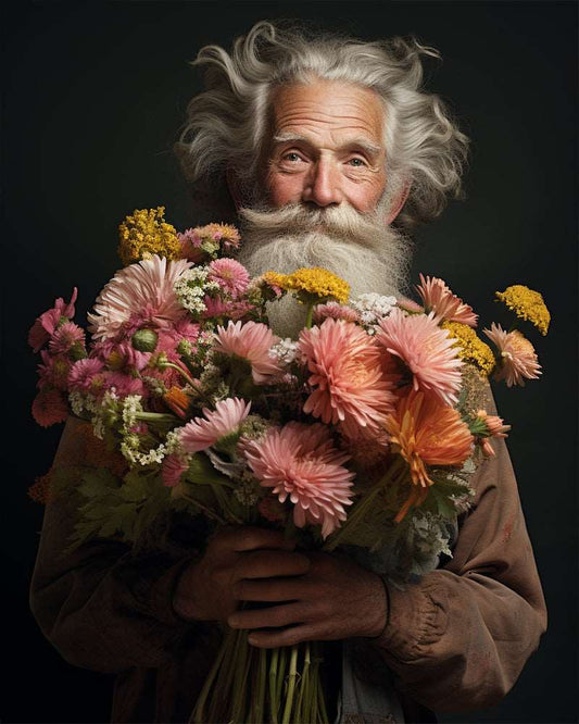 Flowers and Old Man Diamond Painting Free Shipping - Diamonddazz