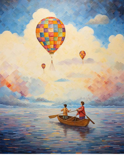 Hot Air Balloon and Small Boat Diamond Painting Free Shipping - Diamonddazz