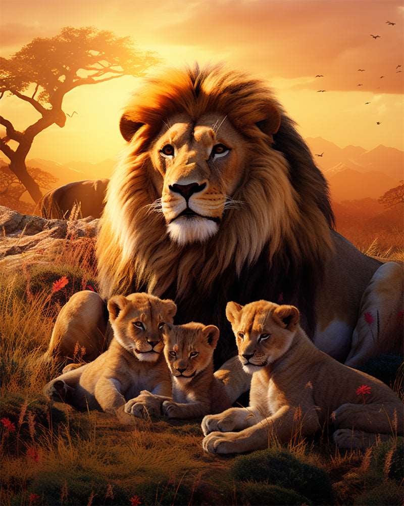 Lion Father and Cub Diamond Painting Free Shipping - Diamonddazz